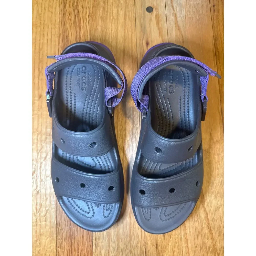 Crocs Sport Sandals Mens 7 Womens 9 Black Purple Adjustable Strap M7 W9